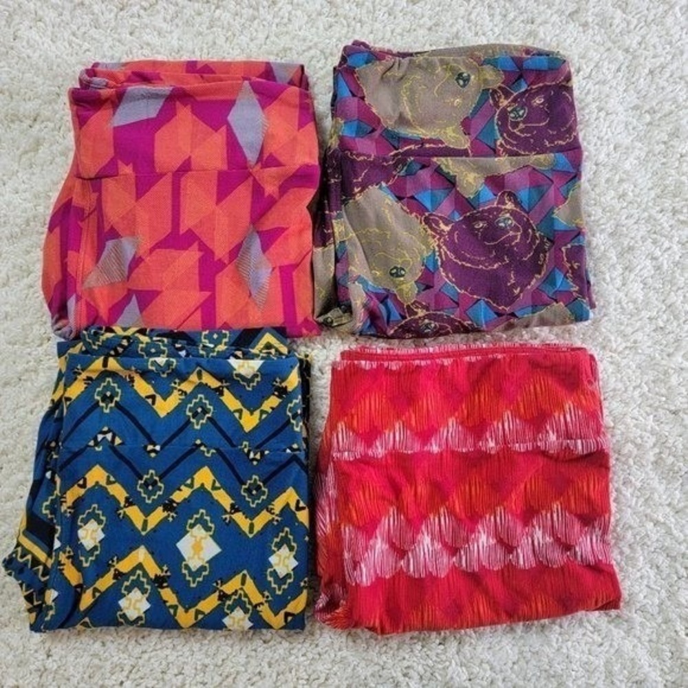 LuLaRoe Leggings Size Tall & Curvy (12-18) Lot of 4 Geometric Soft Stretch